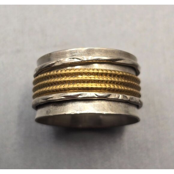 DDM Jewelry - VTG Sterling Silver Brass Spinner Ring Size 8.5 Signed DDM 12.8mm Band 8.39g